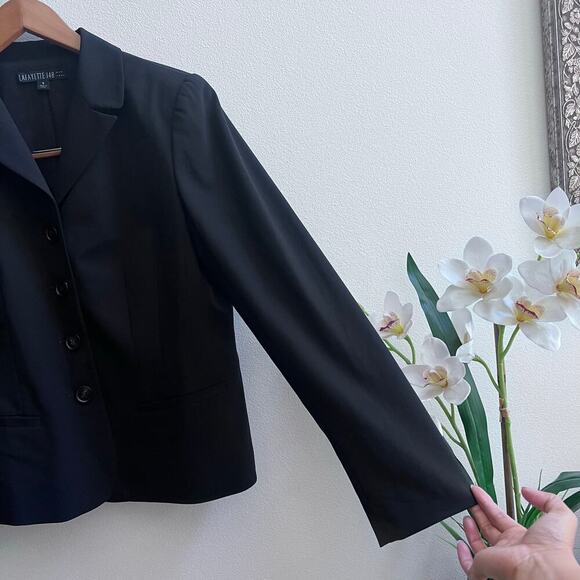Lafayette 148 Virgin Wool Black Tailored Blazer Tops Women's Jacket Size 8 Boss - Picture 3 of 9
